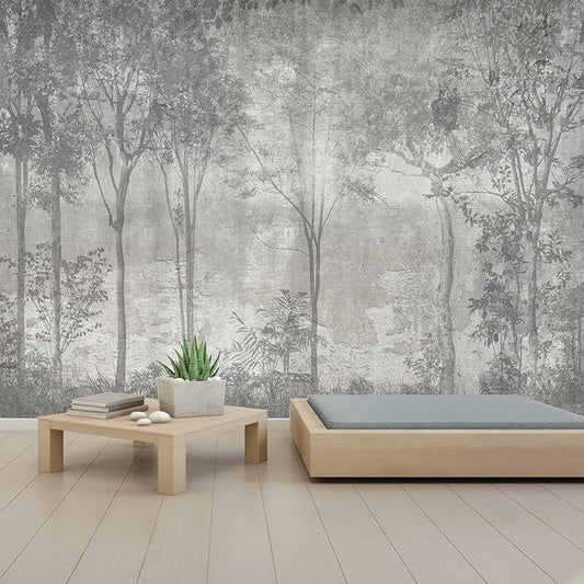 WFBHUA-Vintage Forest Wall Mural Peel and Stick Grey Woods Self Adhesive Wallpaper Mural for Living Room Bedroom 82"x57"