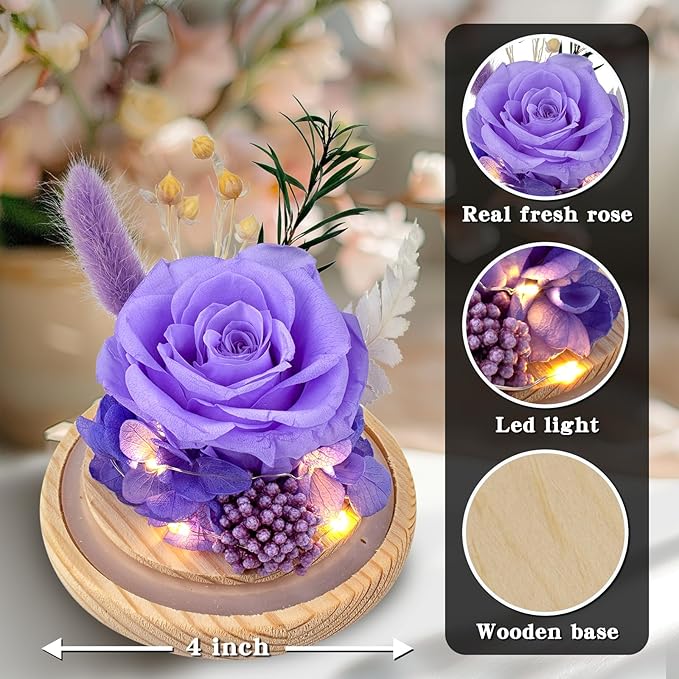 Preserved Roses & Fresh Flowers Bouquet – Gift for Women, Roses That Last Forever, Flowers for Delivery Prime, Birthday, Mother’s Day & Christmas