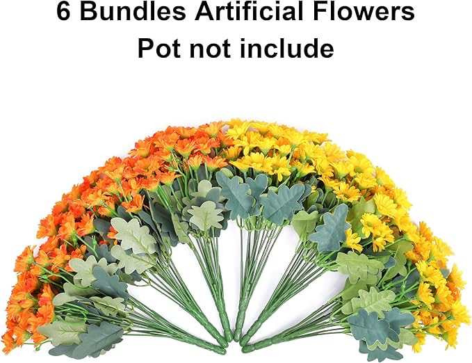 Daisy Artificial Flowers for Outdoors Spring Decoration, 6 Bundles Fake Mums Silk Flowers for Outside Look Real UV Resistant Fake Plants Faux Flowers for Planter Front Door Home Yard Indoor Porch, Mix