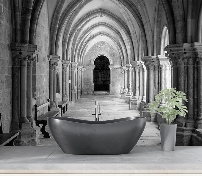 Eierme-Vaulted Ceiling Inside The Monastery, Panoramic View of Beautiful Arcades Peel and Stick 90" x 67"