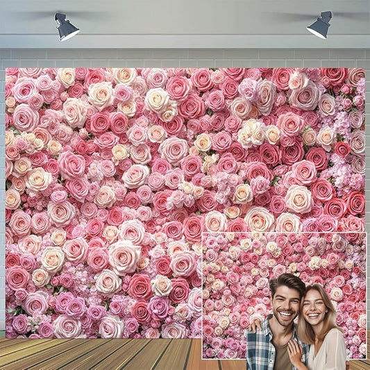 10x6 ft Pink Flower Wall Backdrop Floral Rose Floral Photography Backdrops Girls Princess Birthday Baby Shower Wedding Bridal Shower Photo Background Mothers Day Picture Cake Table Decor Banner