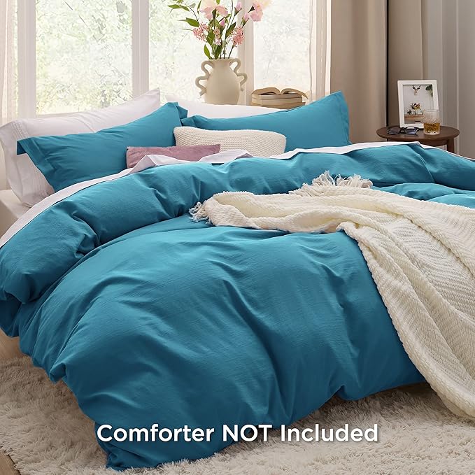 Bedsure Teal Duvet Cover Full Size - 3 Pieces Prewashed Extra Soft Cotton-Like Bedding Set, Includes 1 Duvet Cover 80x90 Inches with Zipper Closure & 2 Pillow Shams, Comforter Not Included