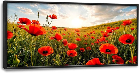 Framed Large Pictures Wall Art for Living Room, Red Poppies Flower Oversized Wall Decor Poppy Floral Nature Scenery Canvas Print Painting Extra Large Framed Artwork for Bedroom Office 60"x30"