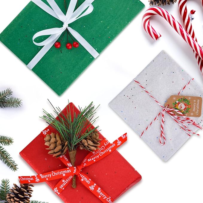 NEBURORA Glitter Tissue Paper for Packaging 50x66cm White Green Red Tissue Paper for Christmas Gift Wrapping Bouquet Packaging Craft Paper for Christmas Party Supplies 30 Sheets