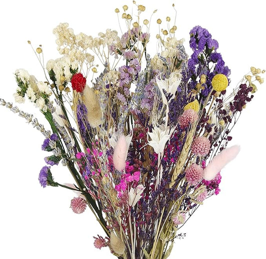 CISDUEO Dried Flowers Bouquet Dried Forget Me Not Natural Lavender Dried Flowers Bunny Tails Baby's Breath Flowers Wheat Stalks Floral Arrangements for Wedding Table Centerpiece Decor Farmhouse DIY
