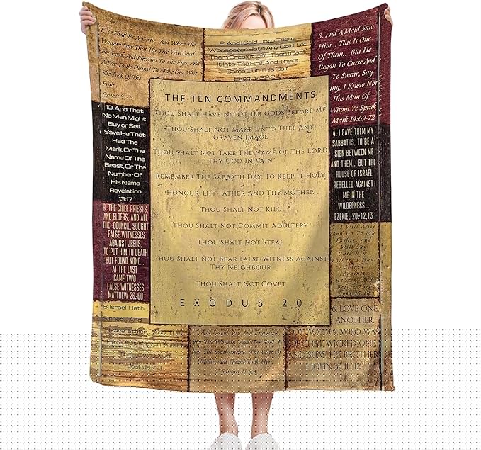 Christian Bible Blanket 10 Commandments Throw Blanket Christian Gifts and Decor Religious Bible Verse Blanket for Women Men Kids Adults Soft Warm Cozy Fleece Blanket for Couch Sofa Bed 50"x40"