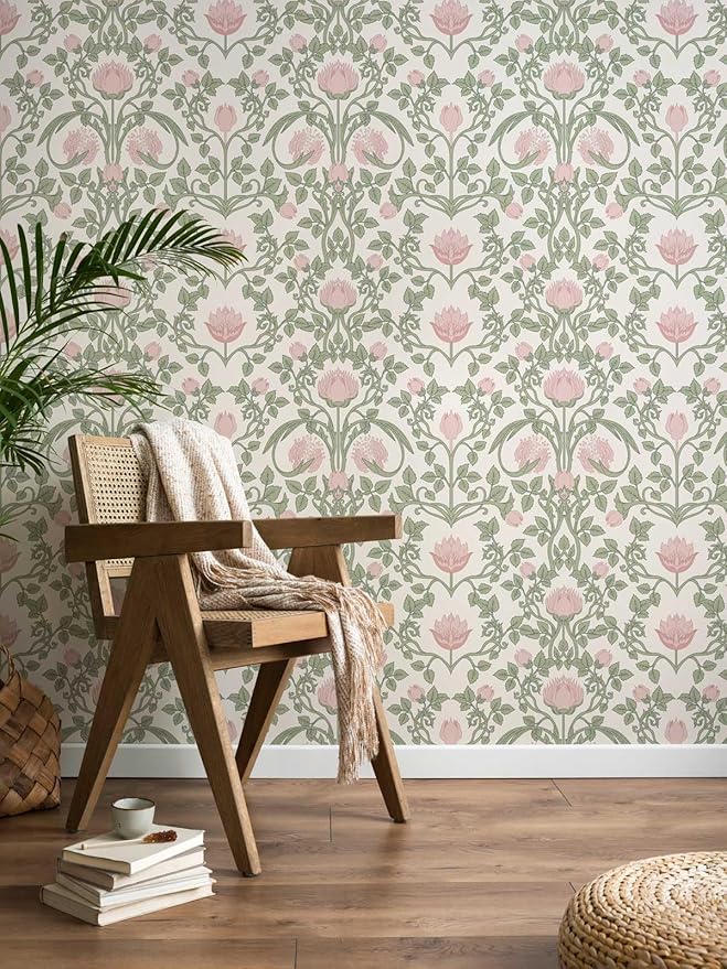 Floral Wallpaper Peel and Stick 236.2" × 17.3", Pink Contact Paper Self Adhesive Wallpaper for Bedroom Shelf Drawer Liner