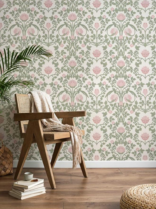 Floral Wallpaper Peel and Stick 236.2" × 17.3", Pink Contact Paper Self Adhesive Wallpaper for Bedroom Shelf Drawer Liner