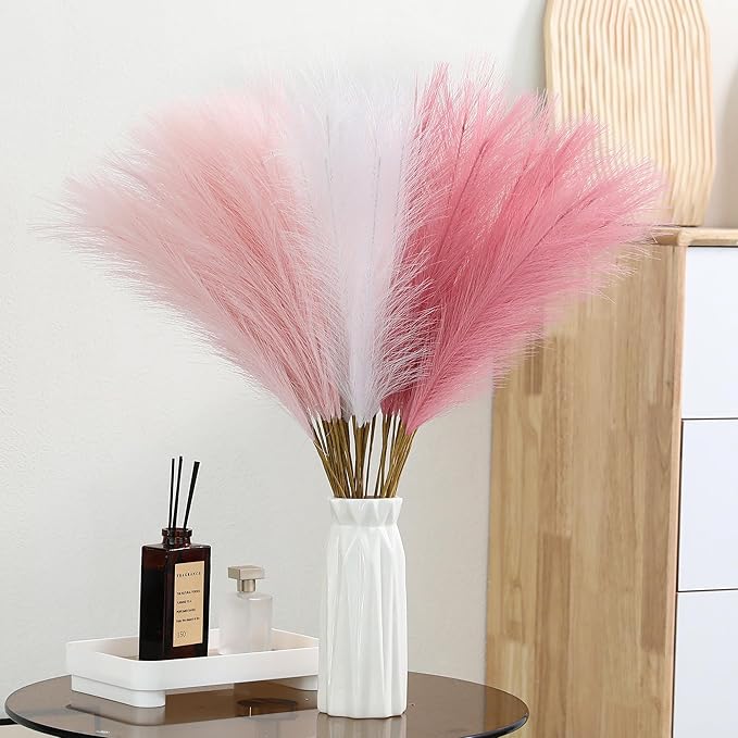 30pcs Faux Pampas Grass - 24 Inch Pink Pampas Grass Home Decor, Artificial Colored Pompas Grass for Room Decor, Flower Arrangement, Wedding Centerpieces and Baby Shower Decorations
