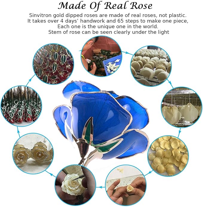Sinvitron Gold Dipped Infinity Rose Forever Flower Decor, Resin Preserved Real Rose Birthday Gift for Women, Anniversary Present for Mom (Deep Blue)