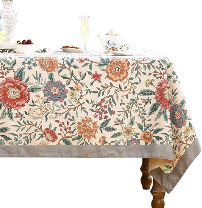 Designer Vintage Linen Rectangle Extra Long Tablecloth,William Morris Floral Colorful Pattern Table Cloth,Decor Table Cover for Kitchen,Dining,Thanksgiving,67"*118"-Flowershadow a
