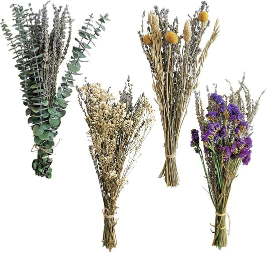 4 Pack Large Lavender Dried Bouquet 15-17 Inch, Handmade Dried Floral Flowe for Wedding Decor, DIY Vase Arrangement, Photo Backdrops, Wedding Lapel Flowers and Home Floral Display