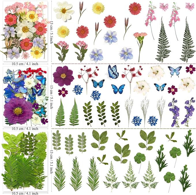 133Pcs Dried Pressed Flowers for Resin Molds, Assorted Real Natural Bulk Dry Floral Leaves for DIY Art Crafts, Epoxy Jewelry, Soap, Candle Making, Nails Decor