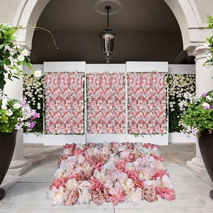 6pcs Flower Wall Panel Set, Artificial Wall Flower Backdrop,Artificial Flower Wall Mat Silk Rose Flower Panels,Hydrangea Rose Floral Panel for Party Wedding (6PCS Rose Hydrangea)
