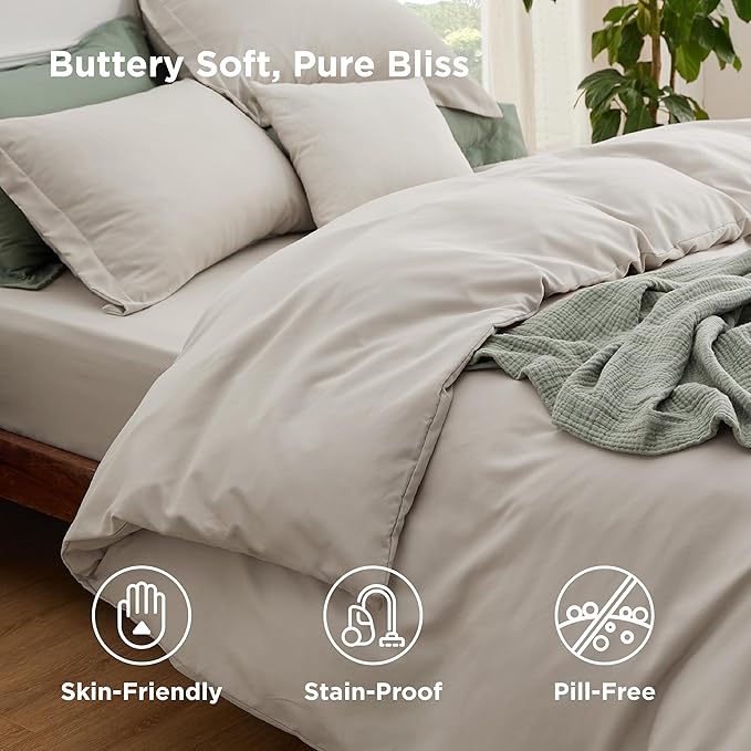 Bedsure Duvet Cover with Fitted Sheet Queen - Warm Deep Pocket, Hotel Luxury Soft Double Brushed Bedding Set with Zipper Closure, 1 Duvet Cover, 1 Fitted Sheet, 2 Pillow Shams, NO Comforter, Linen