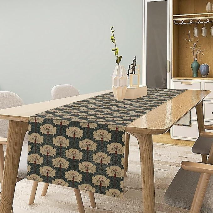 Vintage Floral Table Runner, William Morris Flowers Classic Boho Art Table Runner for Kitchen Dining Party, 13x120 Inch