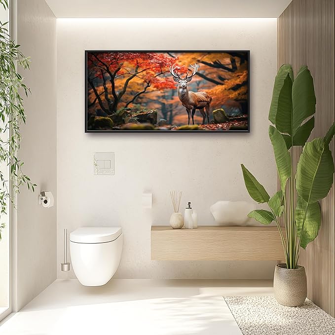 Framed Large Pictures Wall Art for Living Room, Forest Deer Oversized Wall Decor Elk Animal Canvas Print Painting Modern Extra Large Framed Artwork for Bedroom Office 60"x30"