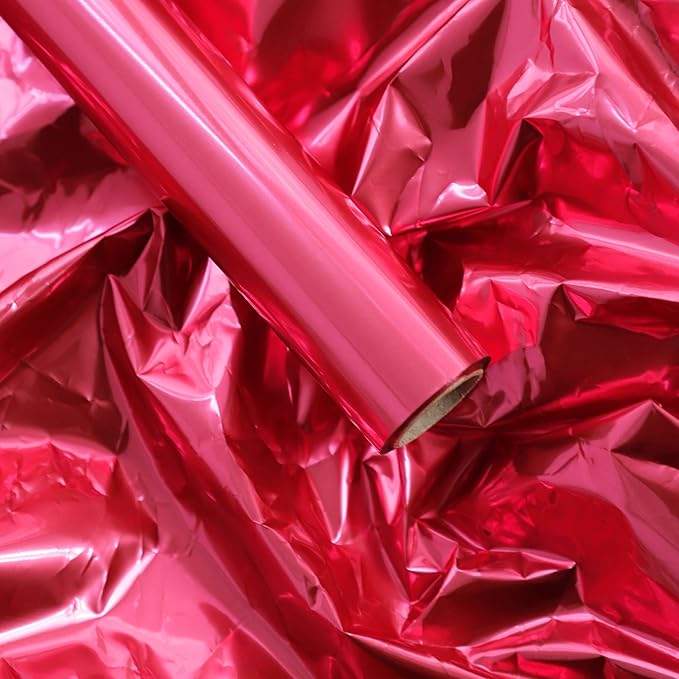 Red Metallic Film Gift Wrapping Paper Roll Solid Color Floral Bouquet Wraps for Wedding, Birthday, Christmas, Mother's Day, New Year, Baby Shower, Congrats (Bright red)