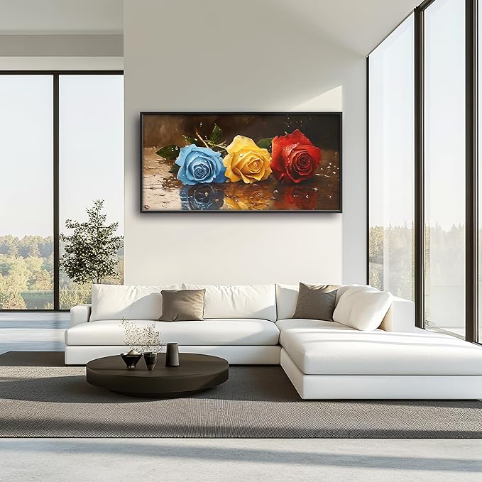 Rose Flowers Large Wall Art Framed Wall Decor for Living Room, Roses Pictures Oversized Canvas Print Painting Modern Extra Large Framed Artwork for Bedroom Office Home Decor 60"x30"