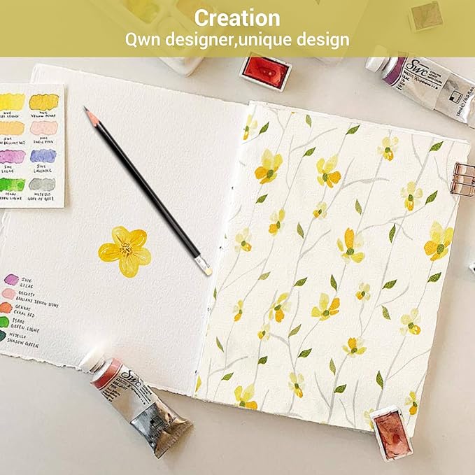 Softan Yellow Floral Sheets for Queen Size Bed Printed Bed Sheets - 4 Piece Soft Microfiber Patterned Fitted Sheets Queen with 15" Deep Pocket and Corner Straps,Cute Flower Sheets & Pillowcase Set