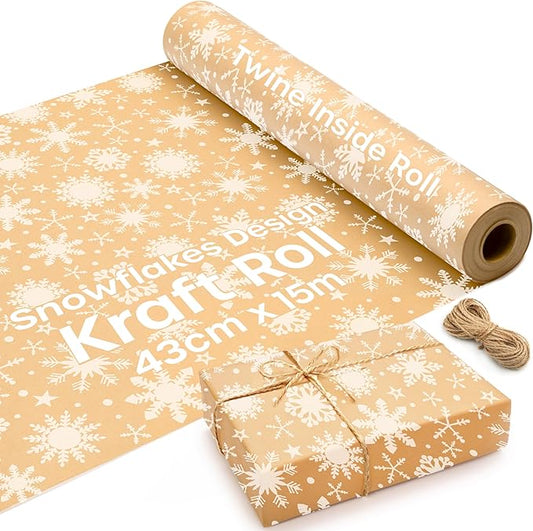 volila Brown Paper Roll 17.5 inch x 50 feet - Snowflakes Kraft Paper Roll for Gift Wrapping Flower Boquet Craft Supplies - Brown Wrapping Paper for Moving Packing Paper