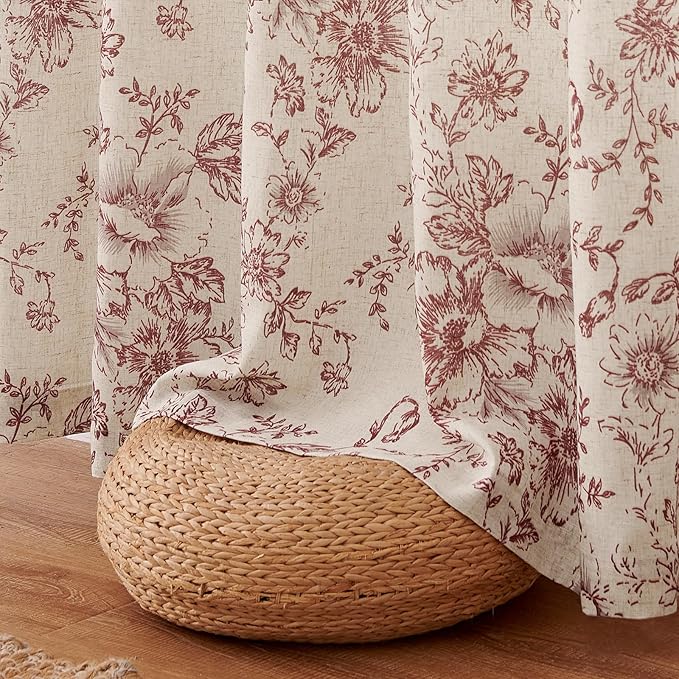 jinchan Lined Linen Blend Curtain Floral Curtains for Living Room 96 Inches Long Christmas Red Peony Flower Printed Curtain Rod Pocket Back Tab Farmhouse Patterned Drapes Curtains Set 2 Panels