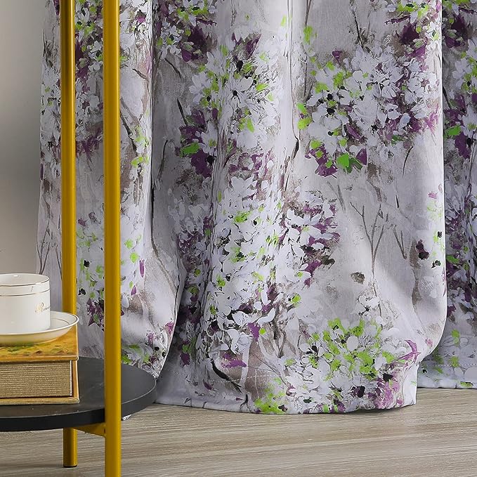 MYSKY HOME Purple Floral Curtains 63 Inches Watercolor Floral Blackout Curtains for Living Room Thermal Insulated Grommet Window Curtains Decorative Curtains, 2 Panels