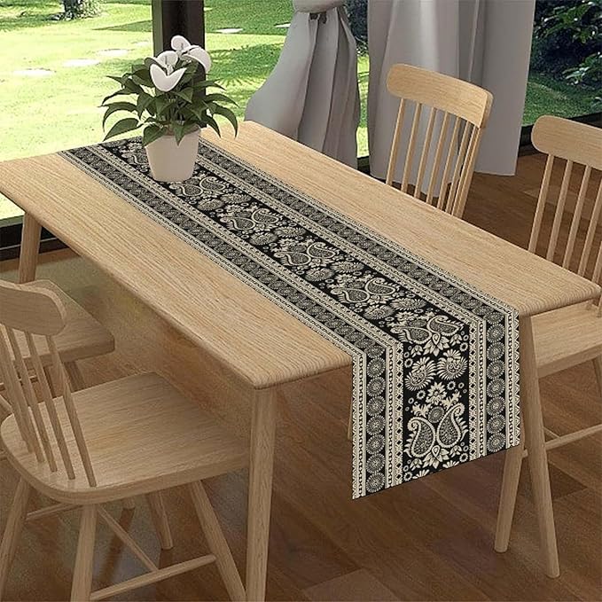 Vintage Paisley Table Runner, Retro Damask Vintage Boho Farmhouse Rustic Table Center Decor for Home Kitchen Dining Patio Holiday Party Indoor Outdoor Table Decorations 13x72 inch