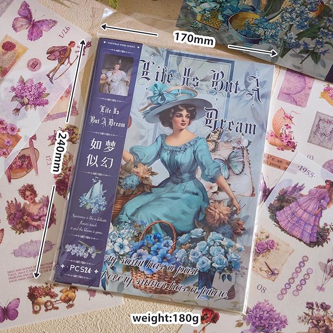 Snycler Sticker Book - 24 Sheets Vintage PET Stickers for Scrapbooking, Junk Journaling, Ephemera, and Decorative Crafts - Pre-Cut Floral Design Stickers Vintage-1