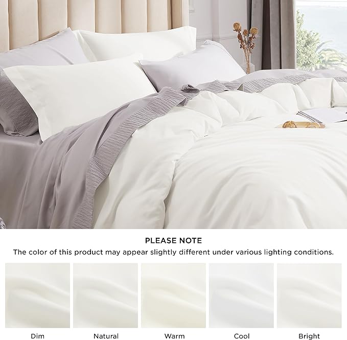 Bedsure Duvet Cover Full Size - Soft Double Brushed Bedding Set for Kids & Adults, Zipper Closure, 3 Pieces, Includes 1 Duvet Cover (80"x90") & 2 Pillow Shams, NO Comforter, Ivory White