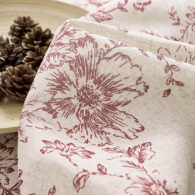 jinchan Lined Linen Blend Curtain Floral Curtains for Living Room 108 Inches Long Christmas Red Peony Flower Printed Curtain Rod Pocket Back Tab Farmhouse Patterned Drapes Curtains Set 2 Panels