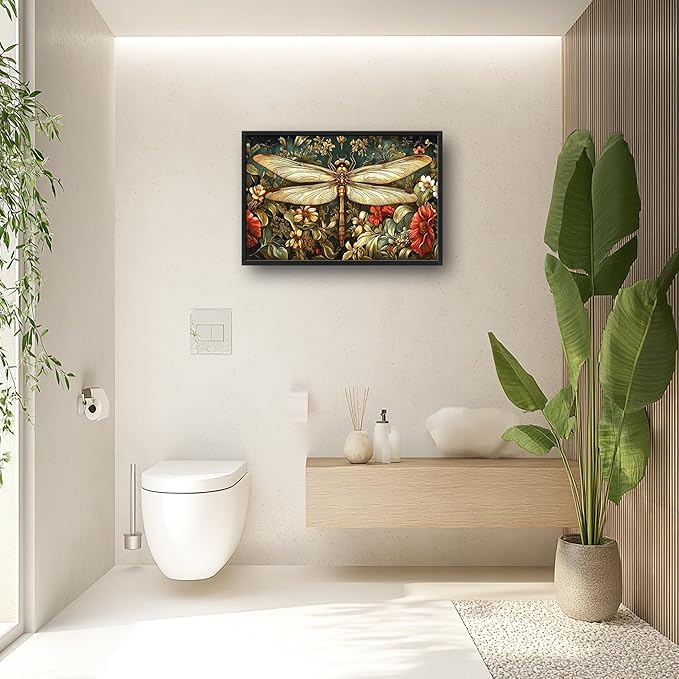 Dragonfly Floral Large Wall Art Framed Wall Decor for Living Room Dragonfly Pictures Oversized Canvas Print Painting Modern Extra Large Framed Artwork for Bedroom Office Home Decor 36"x24"