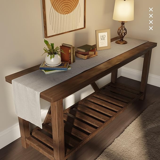 Encasa XO Cotton Dining Table Runner | Ticking Black | Size 13x59 in - Machine Washable & Durable
