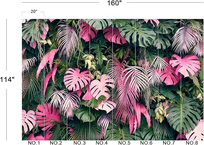 Cliouar-Leaves Green and Pink, Tropical Plants,Wall Mural Wallpaper Peel and Stick 160" x 114"