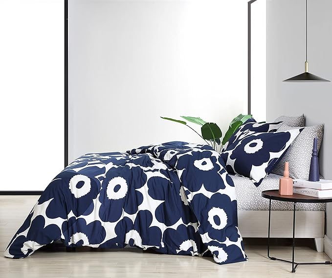 Marimekko - King Duvet Cover Set, Cotton Bedding with Matching Shams & Button Closure, All Season Home Decor (Unikko Indigo, King)
