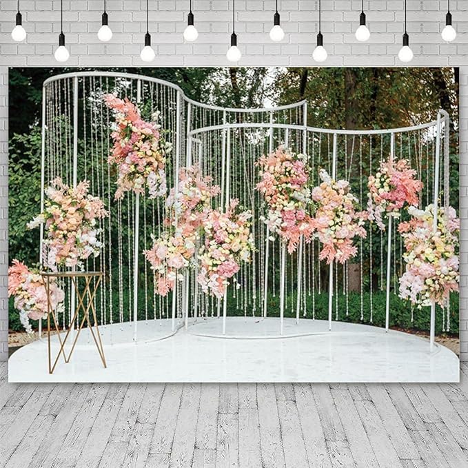 15x8ft Pink Floral Backdrop Green Leaves White Flowers Romantic Wedding Photography Background Natural Theme Birthday Banner Decorations Newborn Baby Shower Portrait Photo Booth Prop