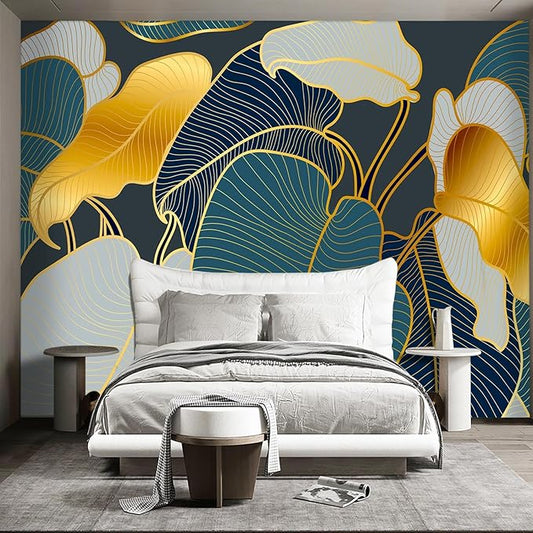 WXHFM - golden leaf wall murals Peel and Stick modern Wallpaper for Bedroom Living Room - 58"x86"