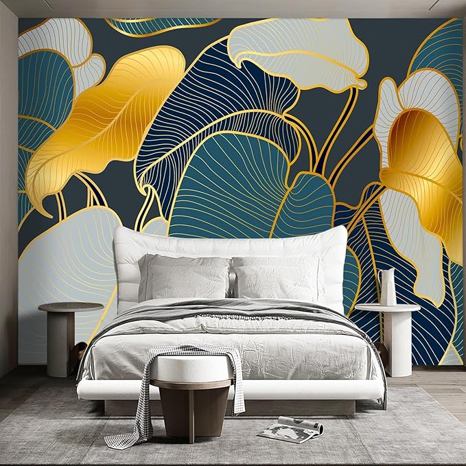 WXHFM - golden leaf wall murals Peel and Stick modern Wallpaper for Bedroom Living Room - 108"x157"