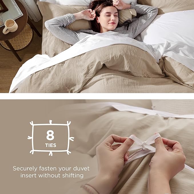 Bedsure Deep Beige Duvet Cover King Size - 3 Pieces Prewashed Cotton-Like Extra Soft Bedding Set, Includes 1 Duvet Cover 104x90 Inches with Zipper Closure & 2 Pillow Shams, Comforter Not Included