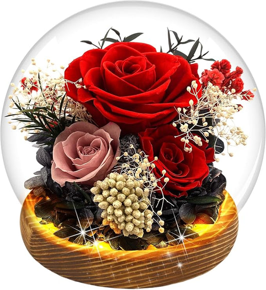 MOKOQI Birthday Gifts for Women Forever Flowers in Glass Dome, Fresh Flowers for Delivery Prime Forever Rose Gift for her Mom Wife Grandma on Christmas Birthday Anniversary