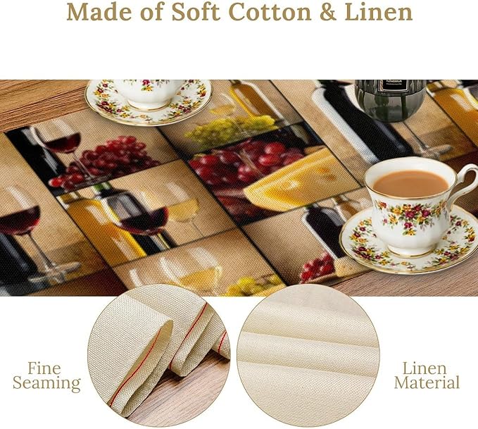 Red Wine Vintage Table Runner, Kitchen Dining Table Farmhouse Decoration for Home Party Decor 13x70 Inch