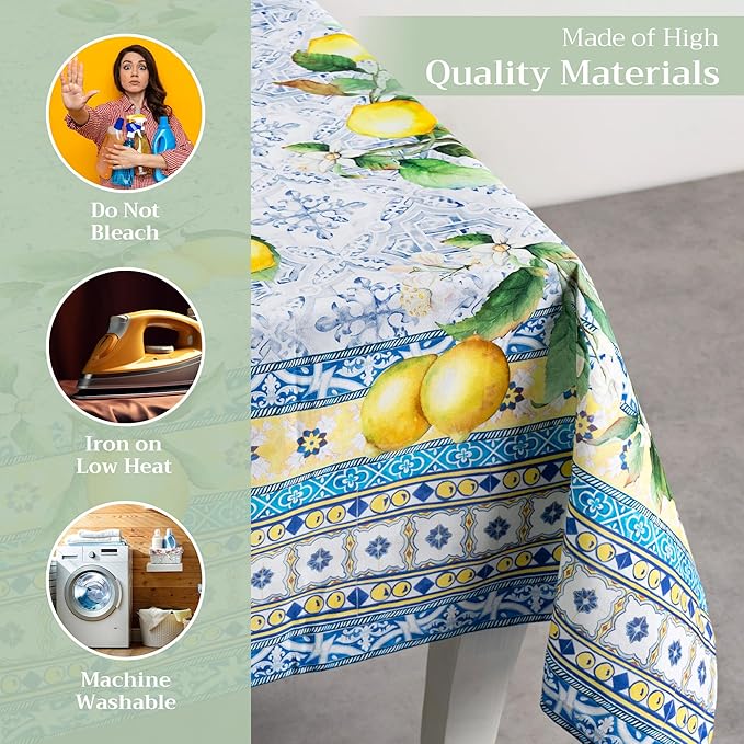 Maison d' Hermine Table Cloth Rectangle Table 100% Cotton 60 x 120 Inches Tablecloth Reusable Decorative Everyday Use for Dining Room, Farmhouse, Home, Party, Festive & Wedding Spring Summer - Citrus