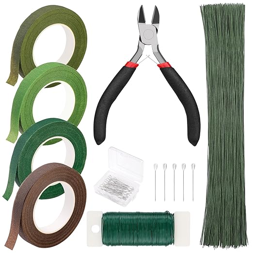 Floral Tape and Wire, Florist Arrangement Tools Kit with Floral Tape Wire Cutter Boutonniere Pin for Bouquets,Wrap Florist,Flower Project