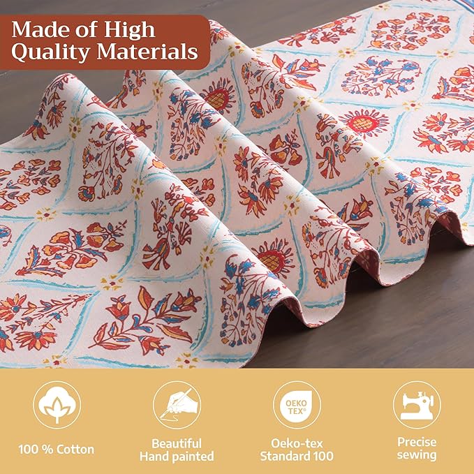 Maison d' Hermine Table Runner 100% Cotton Single Layer Table Runners 108 inches Long for Thanksgiving Christmas Decorations Home Kitchen Dining Party Wedding (Romane, 14.5" x 108")