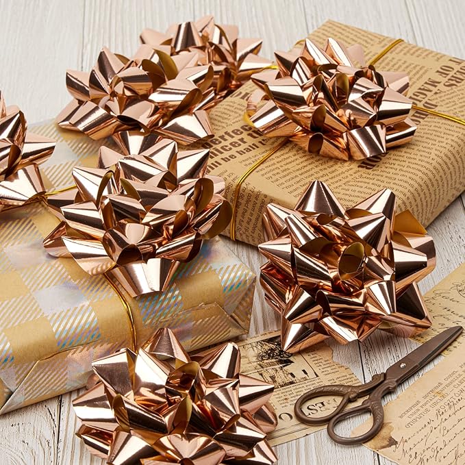 CHOIEO 15 Pcs Gift Bows Assortment, Decor for Christmas, Birthdays, Weddings, Holiday Embellishments, Presents, Wrapping Paper, Anniversaries, Baby Showers, Bridal Showers, Hanukkah (Rose Gold)