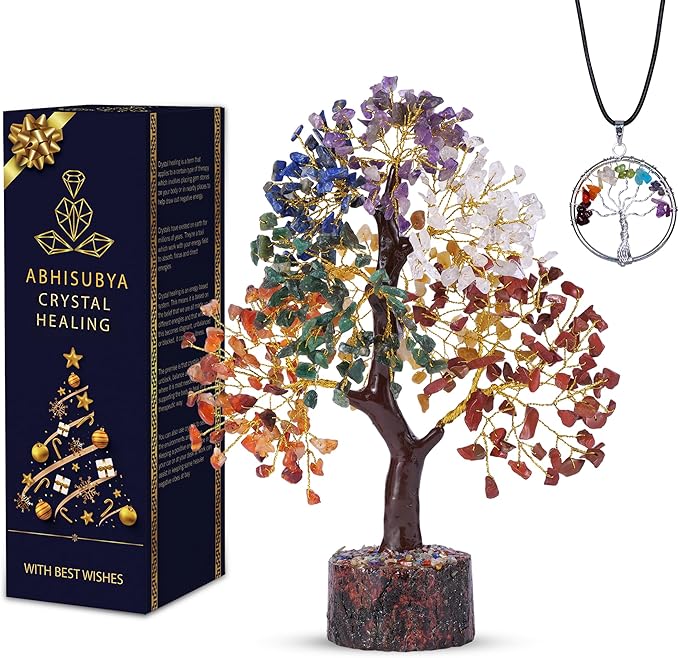 Bonsai Tree - Crystals and Healing Stones - Living Room Decor - Crystal Tree Tree of Life - Gem Tree Stones - Feng Shui and Money - Shelf Decor for Office