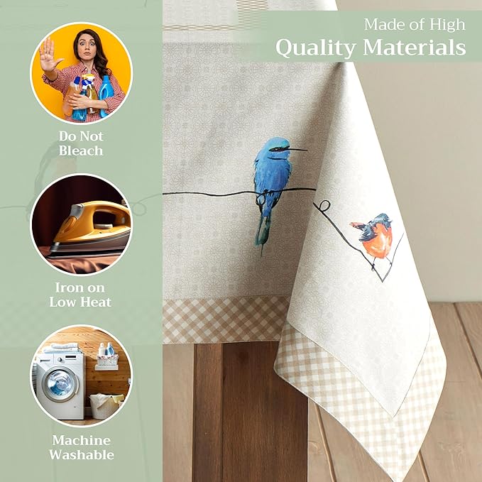 Maison d' Hermine Table Cloth Rectangle Table 100% Cotton 60 x 120 Inches Tablecloth Reusable Decorative for Dining Room, Farmhouse, Home, Party, Festive & Wedding Spring Summer - Birdies On Wire