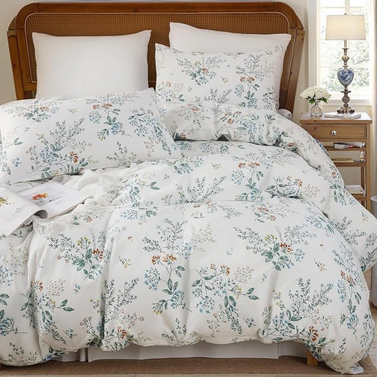 100% Cotton Duvet Cover Sets King Size Garden Chic Floral Duvet Cover with Zipper Closure Botanical Coquette Bedding Set Ultra Soft & Breathable