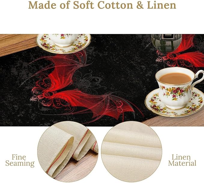 Gothic Table Runner,Red Bat Pattern Table Runner for Home Kitchen Table Dining Garden Farmhouse Wedding Party Decor 13x108 Inch