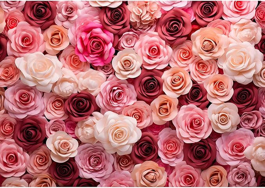 Pink and White Roses Background for Wedding Ceremony or Valentine's Day Flowers Wall Photography Backdrop Anniversary Birthday Wedding Baby Shower Background Children Adults Studio Prop 20x10ft